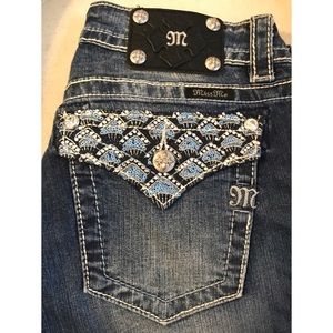 Miss Me NWT Boot Cut blue Sequin flap Pocket Jeans